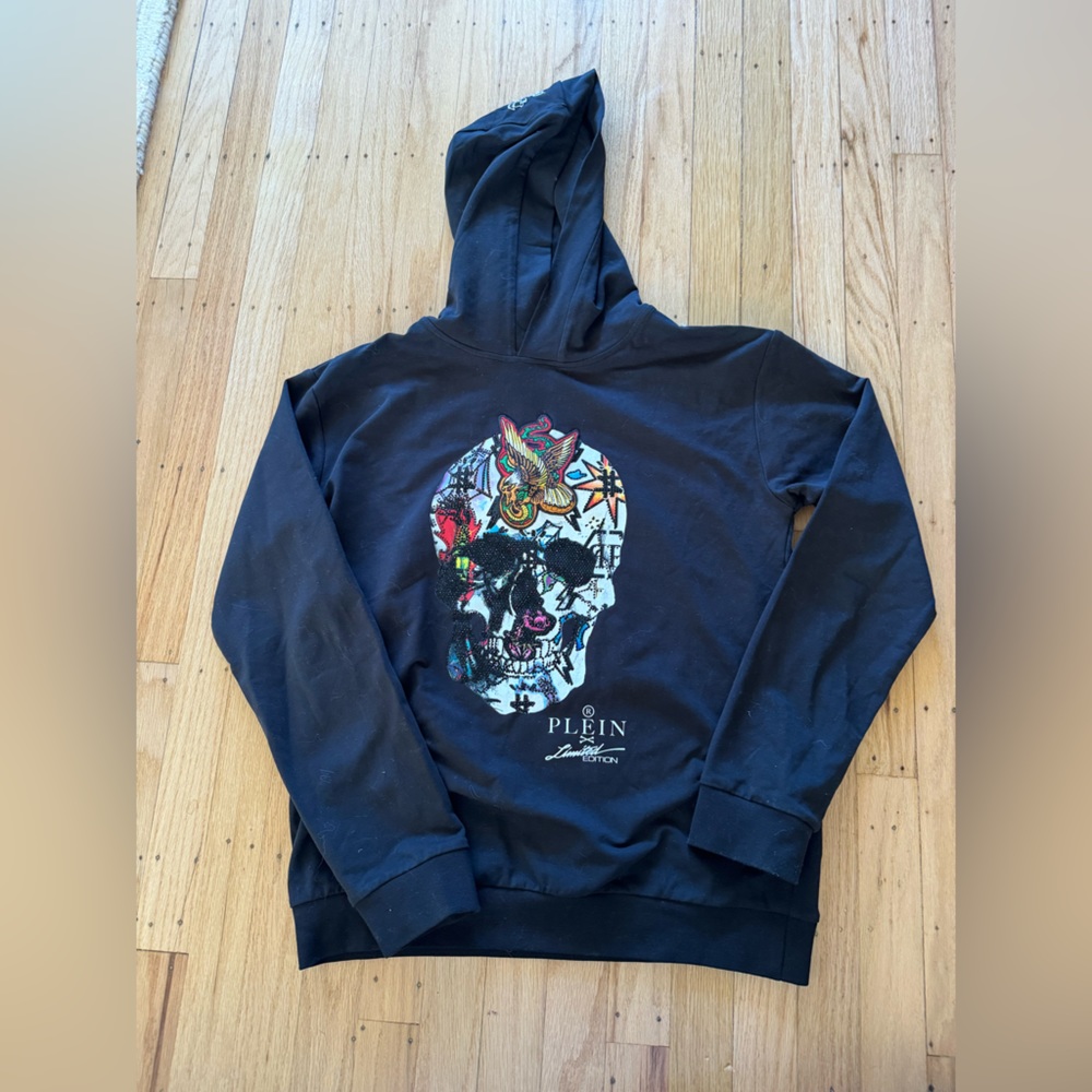 Philip Plein Limited Edition Skull Hoodie with black rhinestones